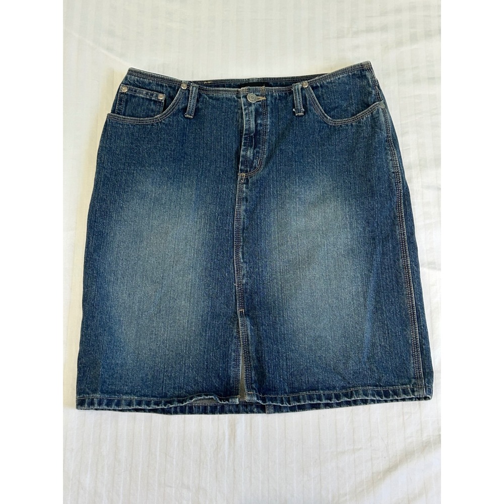 No Boundaries Denim Mini Skirt Blue Medium Wash Front Slit Juniors Size 11